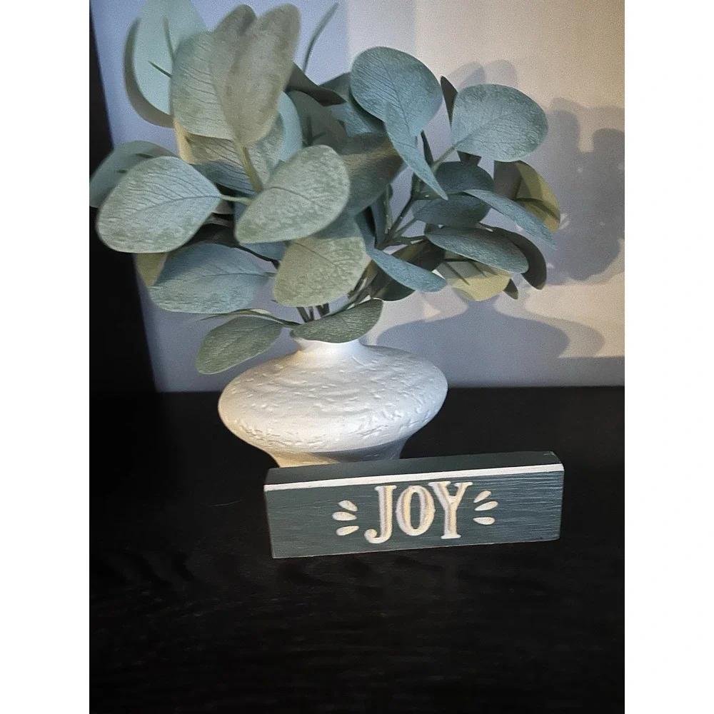 Wood Block JOY Table/Shelf Farmhouse Decor 6